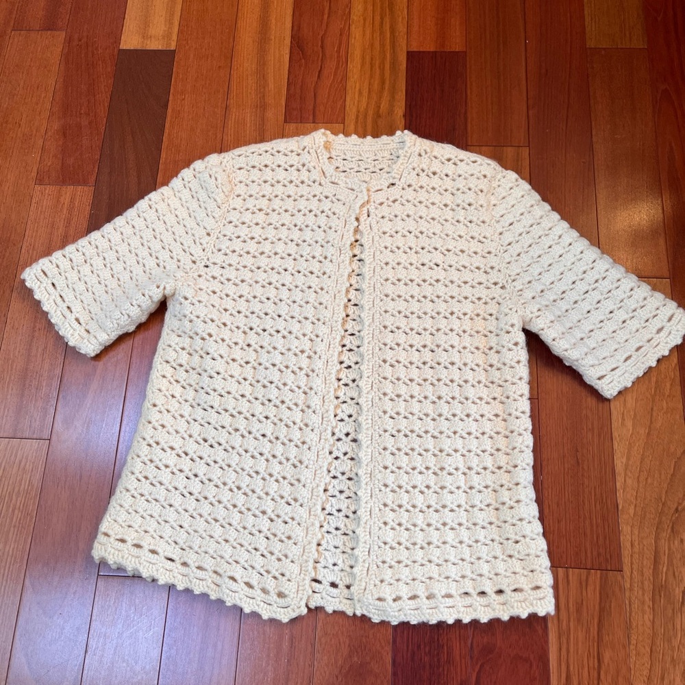 Cream Crochet Cardigan Sweater + Coach Signature Crossbody Bag